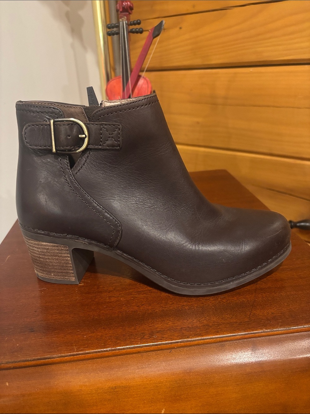 Dansko Dark Brown Leather Ankle Boot with Buckle Strap